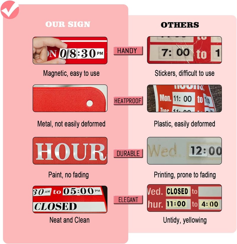 Magrooyar Magnetic Changeable Business Hours Sign, Metal Hours of Operation Signs for Business, Store Hours Sign for Glass Door or Window (RED) - Image 3